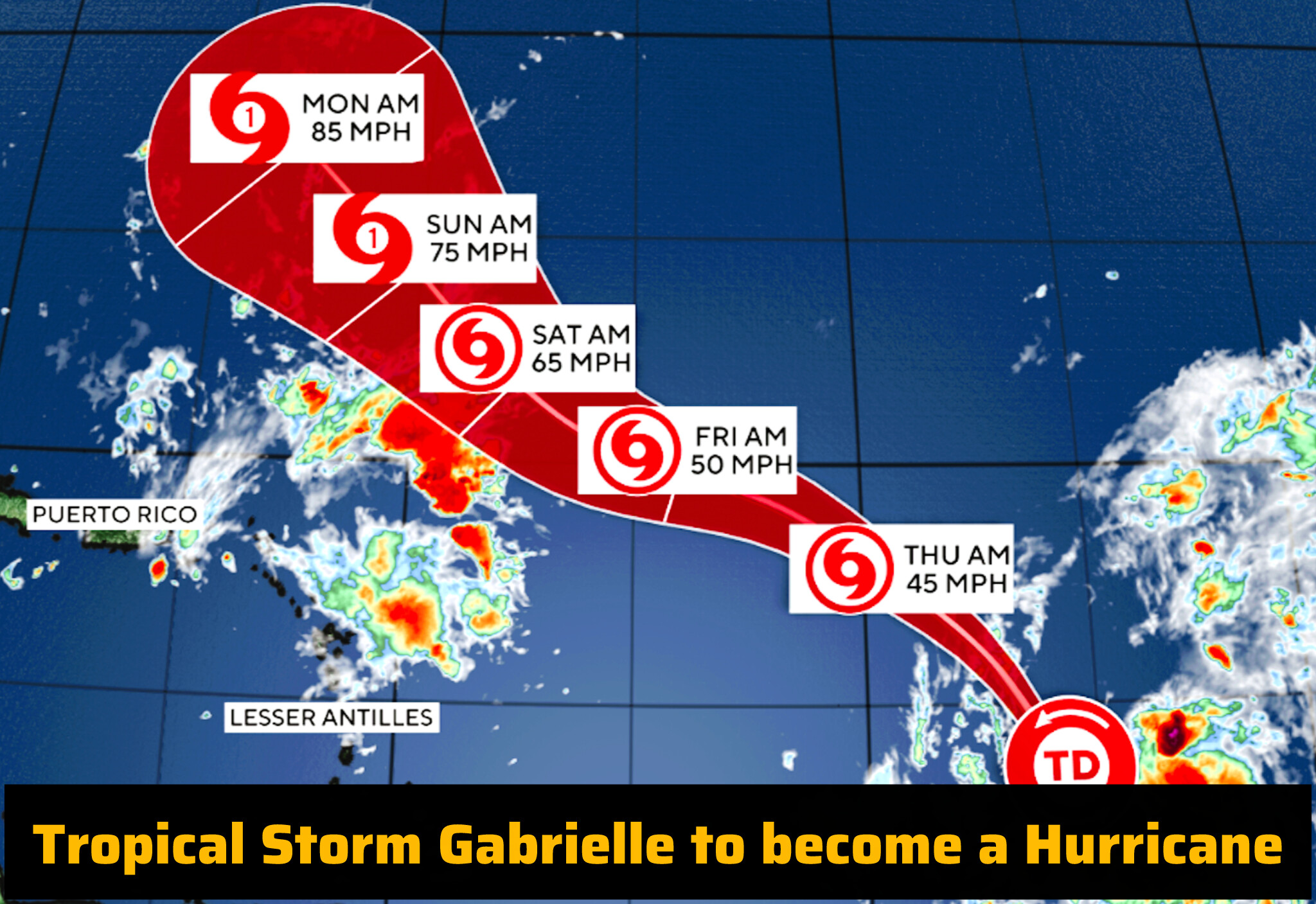 Tropical Storm Gabrielle to develop into a dangerous Hurricane by Today